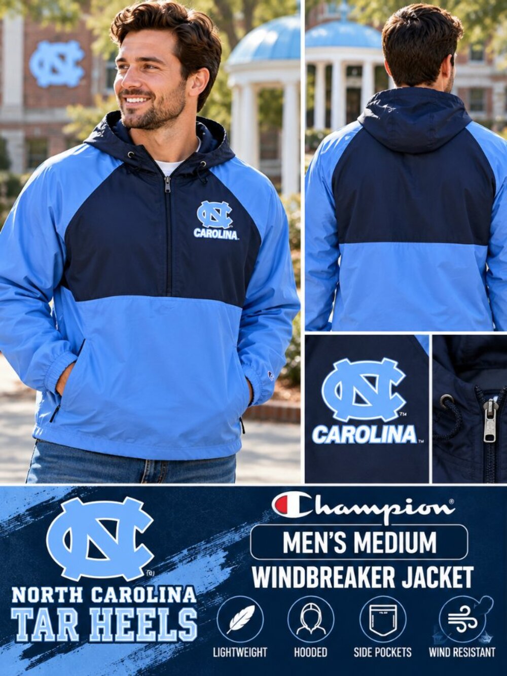 Champion UNC North Carolina Tar Heels Windbreaker Jacket Men's M
